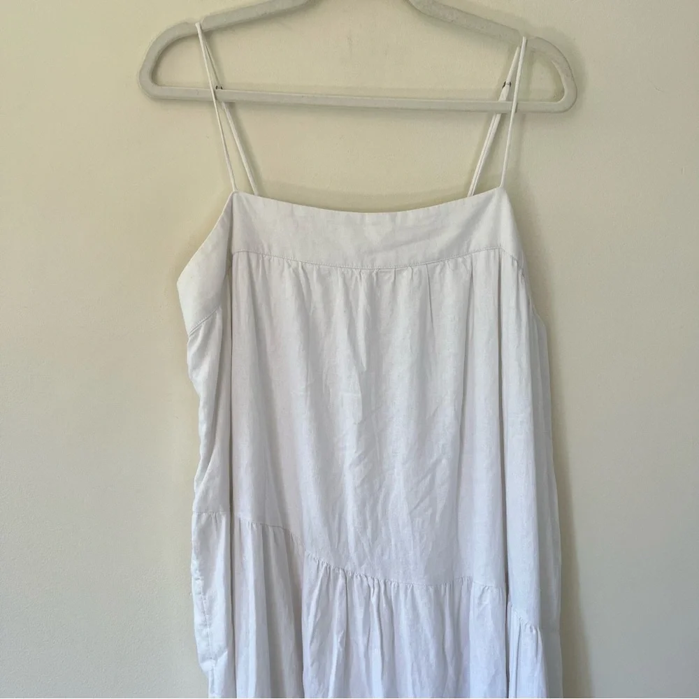Abercrombie & Fitch Linen Blend Asymmetric Tiered Maxi Dress Adjustable Straps